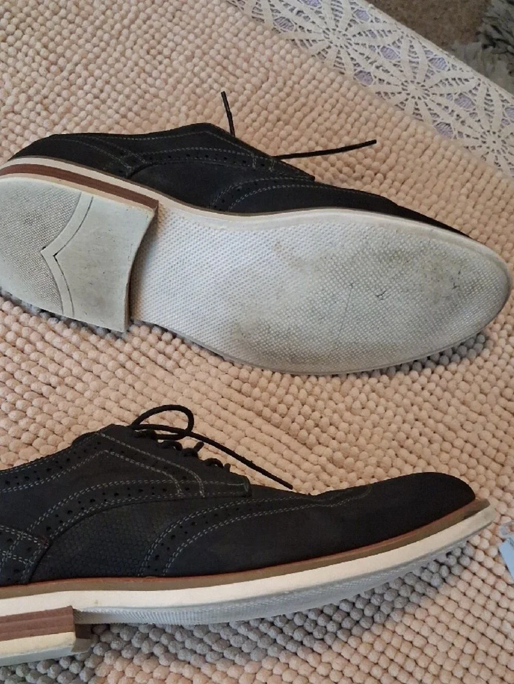 Unlisted Black Brogue Wingtip Derby Shoes with Tan Welt